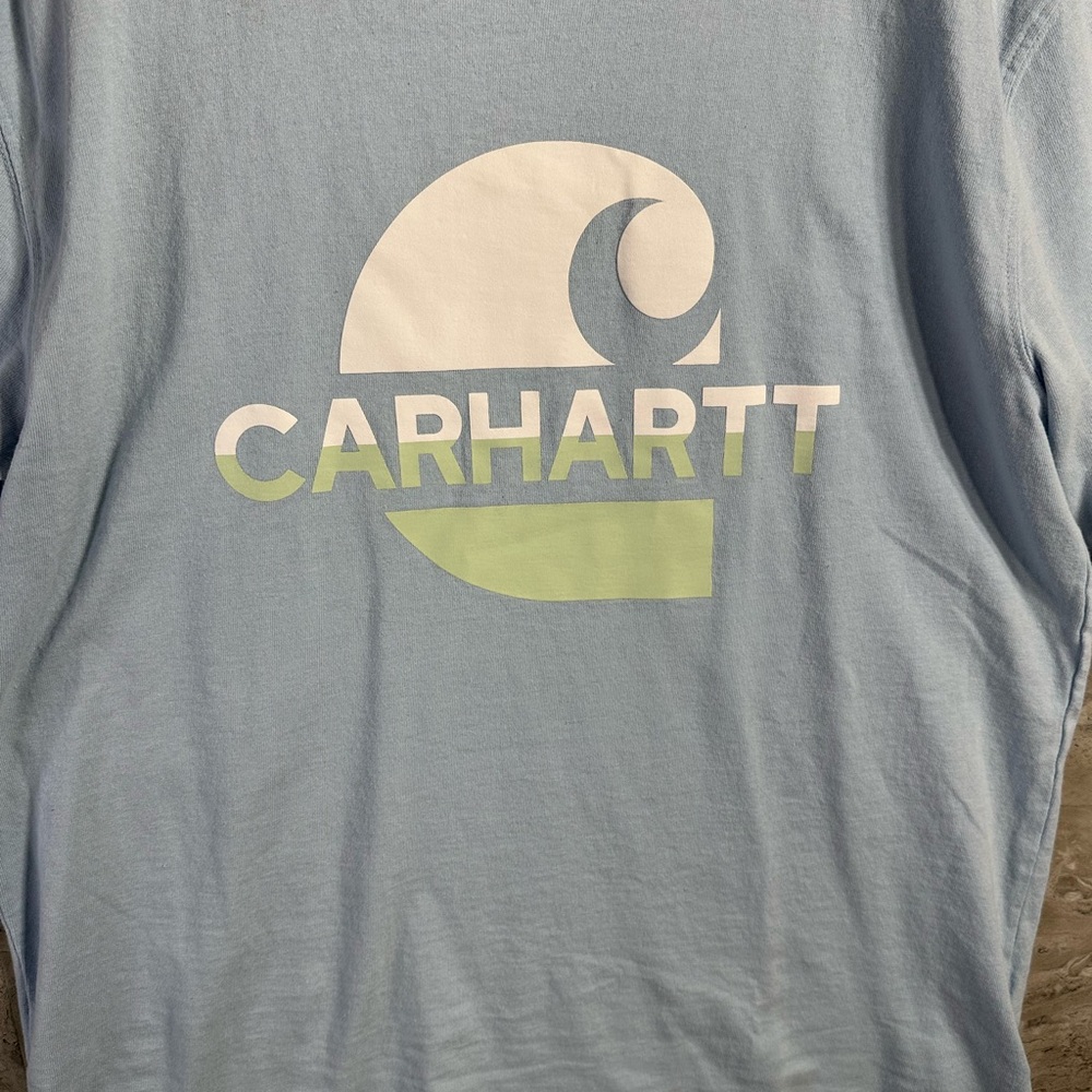 Carhartt Relaxed Fit Logo T Shirt Light Blue Men Medium Cotton Outdoor Basic Tee - Picture 3 of 7
